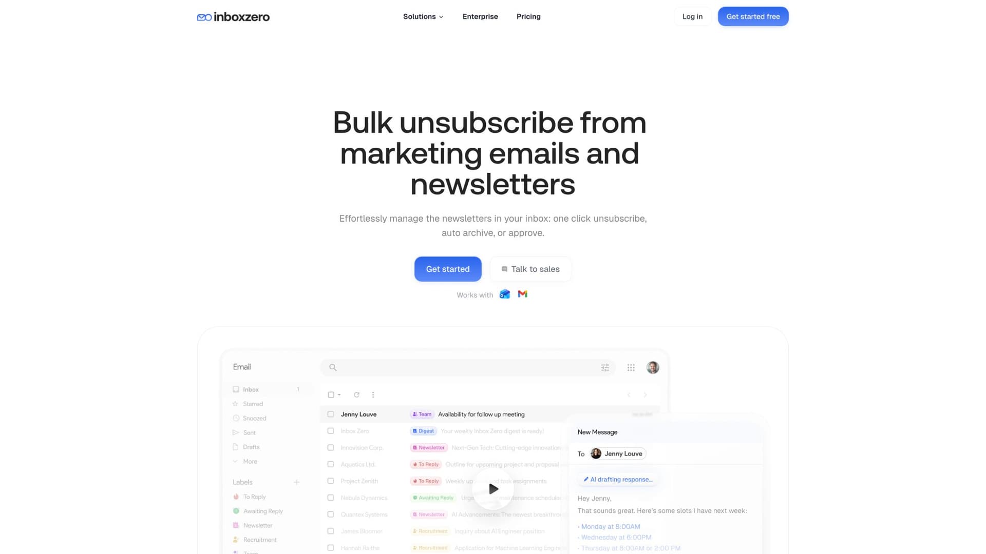 Inbox Zero Bulk Email Unsubscriber interface showing sender list with unsubscribe options